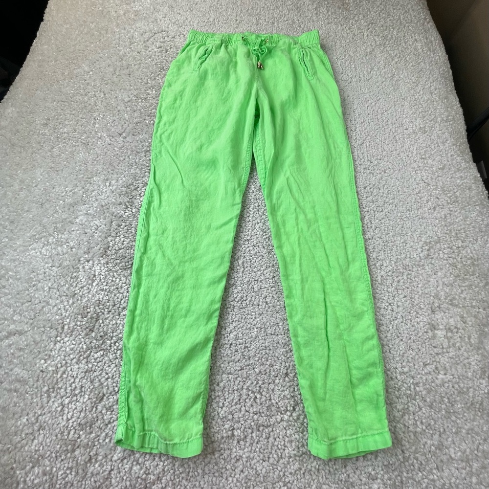 Lilly Pulitzer Taron Linen Pants Green Coastal Boho Preppy M